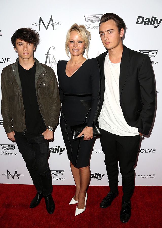 Pamela Anderson and her sons Brandon Thomas Lee and Dylan Jagger Lee 